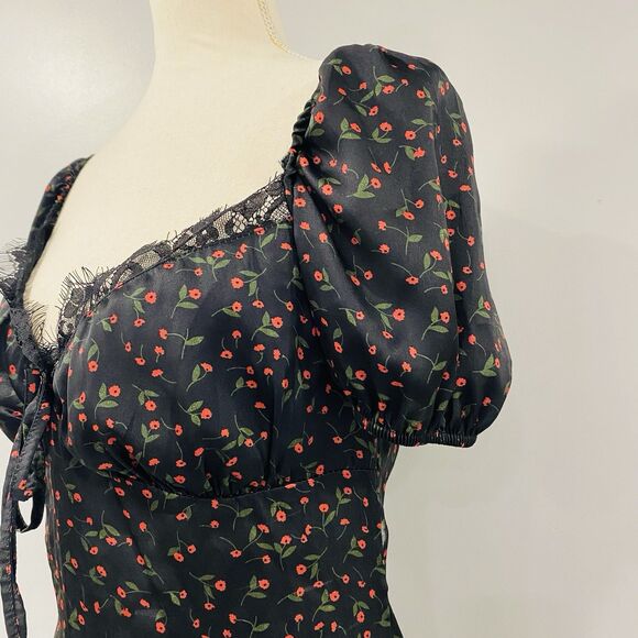 Y2K Koco & K London Sz 8 Black Poppy Gypsy Milkmaid Wench Mini Whimsigoth Dress - Picture 6 of 16